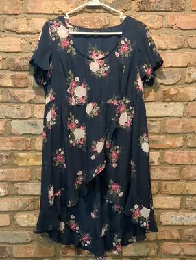 Torrid Lexie Navy Floral Georgette Babydoll Ruffle Tunic Blouse, Size 00